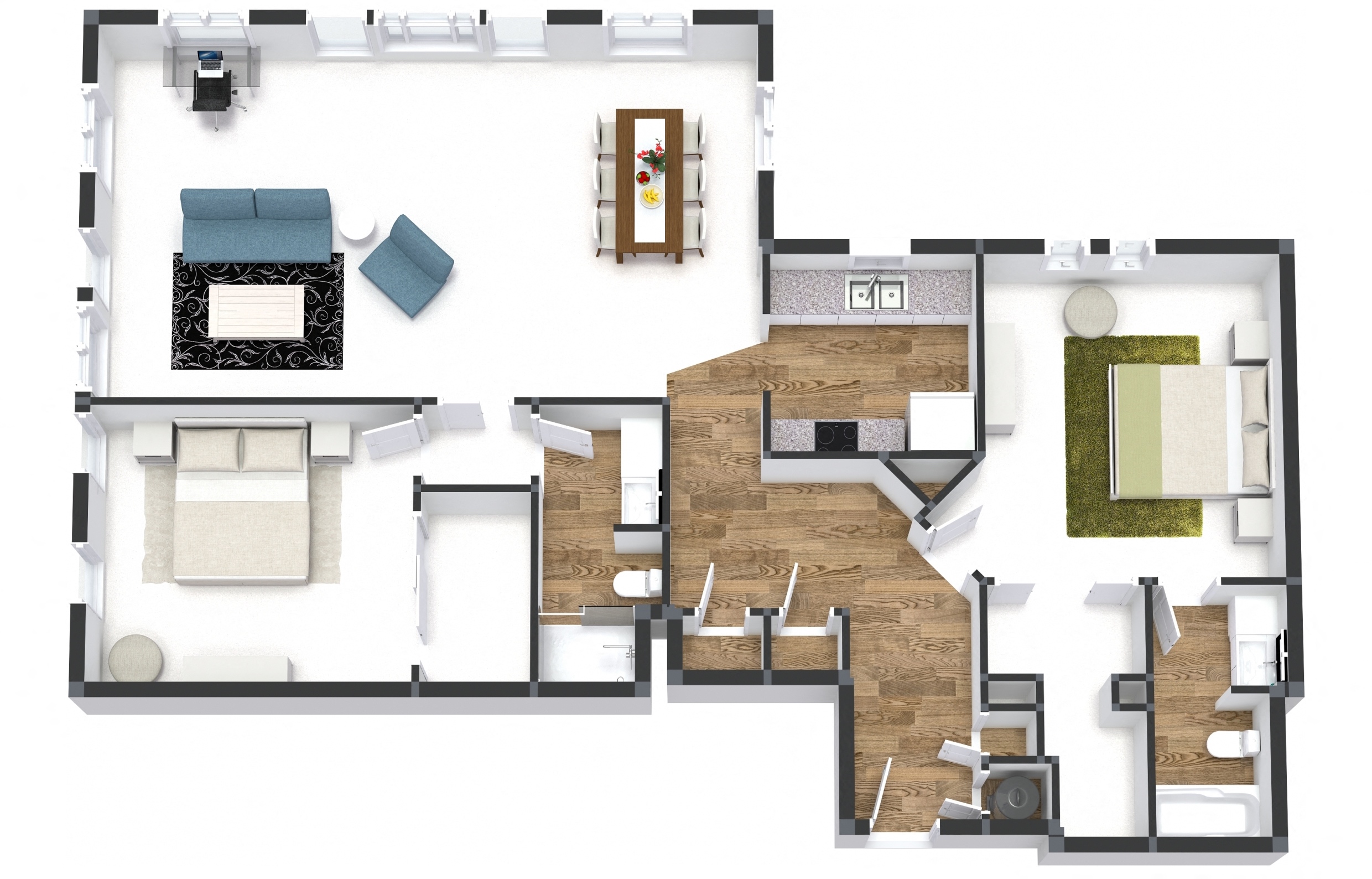 Floor plan for 2 beds, 2 baths, 1407 sqft